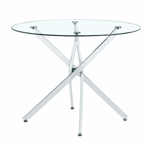 Mesa de jantar redonda de 88 cm - design leve e luxuoso, vidro temperado, estrutura metálica - prateada, transparente