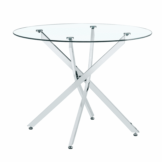 Mesa de jantar redonda de 88 cm - design leve e luxuoso, vidro temperado, estrutura metálica - prateada, transparente