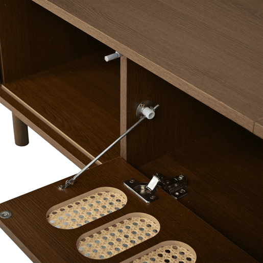 Móvel de TV ovalado 180x40x40 cm - rattan, porta enrolável, MDF - nogueira Móvel de TV ovalado 180x40x40 cm - rattan, porta enrolável, MDF - nogueira