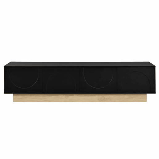 Móvel para TV de 175 cm - design moderno e minimalista com linhas curvas e veios de madeira, amplo espaço de arrumação e organização de cabos - preto