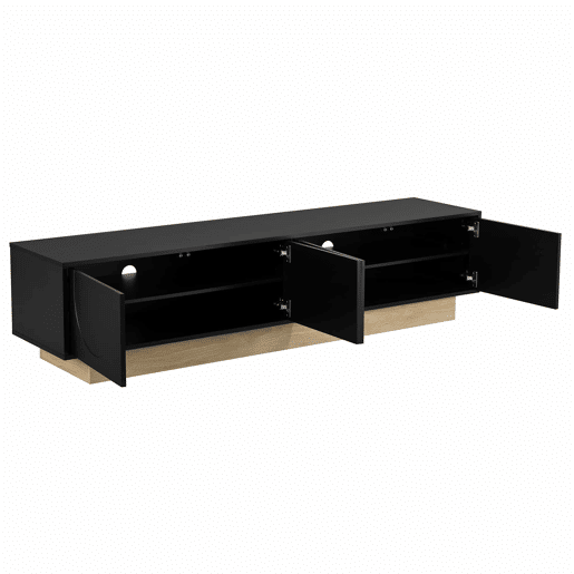 Móvel para TV de 175 cm - design moderno e minimalista com linhas curvas e veios de madeira, amplo espaço de arrumação e organização de cabos - preto