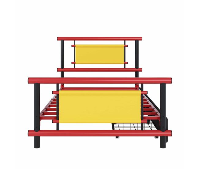 Cama infantil metálica 90x200 - con cajones, estructura de acero resistente, diseño compacto y colores vivos - rojo