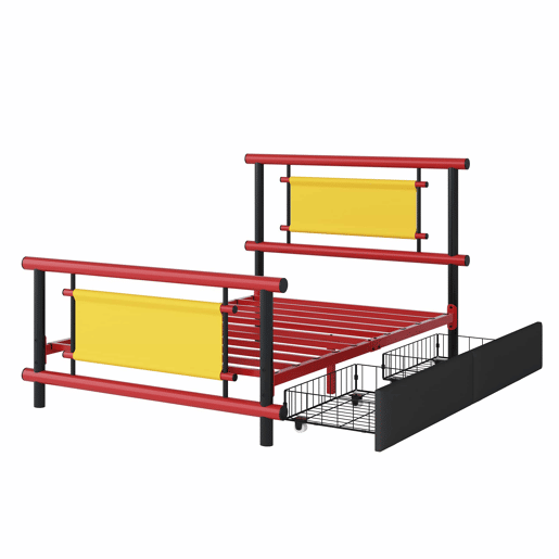 Cama infantil metálica 90x200 - com gavetas, estrutura em aço resistente, design compacto e cores vivas - vermelho