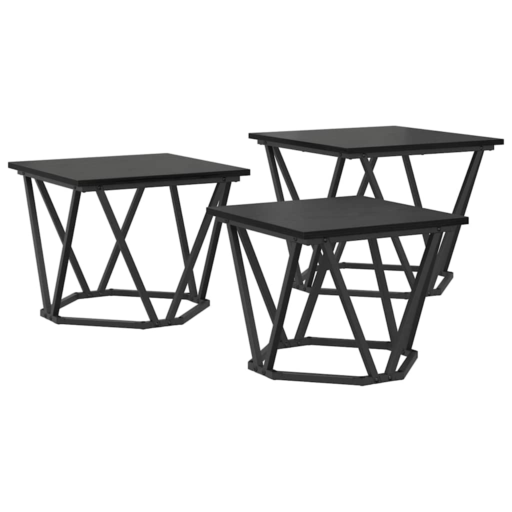 3 pzs Mesas de Café - Mesas de Centro 50x50 Negro/ Madera