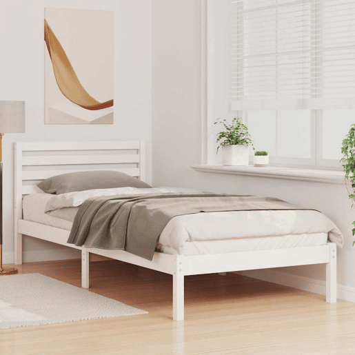 Estrutura de cama de solteiro com cabeceira - Branco 100 x 210 cm