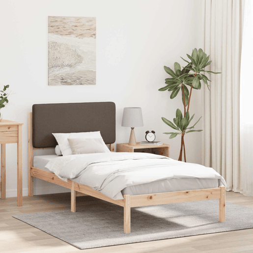 Estrutura de cama de solteiro Design com Cabeceira Estofada Cinzento-acastanhado