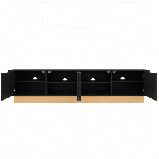 Móvel para TV de 200 cm - design canelado, 4 portas, grande capacidade de arrumação, prateleiras com altura ajustável, cantos arredondados, estilo minimalista moderno, MDF - preto