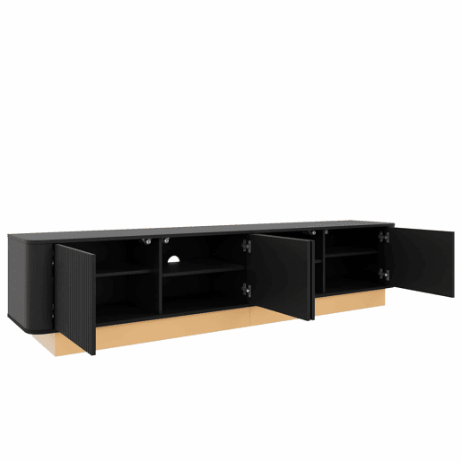 Móvel para TV de 200 cm - design canelado, 4 portas, grande capacidade de arrumação, prateleiras com altura ajustável, cantos arredondados, estilo minimalista moderno, MDF - preto