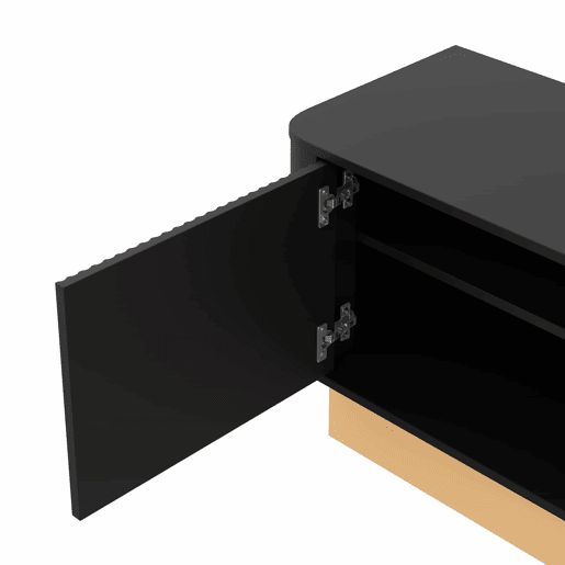 Móvel para TV de 200 cm - design canelado, 4 portas, grande capacidade de arrumação, prateleiras com altura ajustável, cantos arredondados, estilo minimalista moderno, MDF - preto