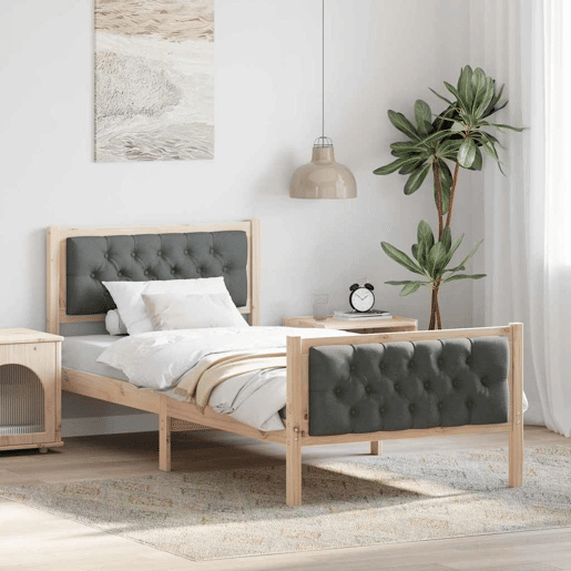 Estrutura de cama de solteiro para adultos com cabeceira Cinza Escuro 90 x 190 cm