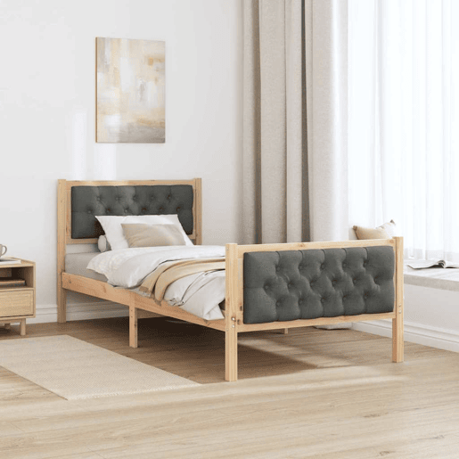 Estrutura de cama de solteiro para adultos com cabeceira Cinza Escuro 90 x 190 cm