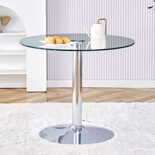 Mesa de centro redonda 85x76 cm - Design minimalista de luxo - Prateada e transparente