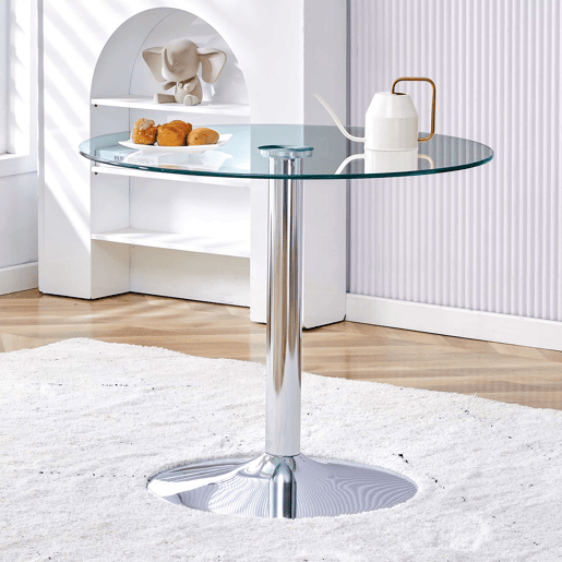 Mesa de centro redonda 85x76 cm - Design minimalista de luxo - Prateada e transparente