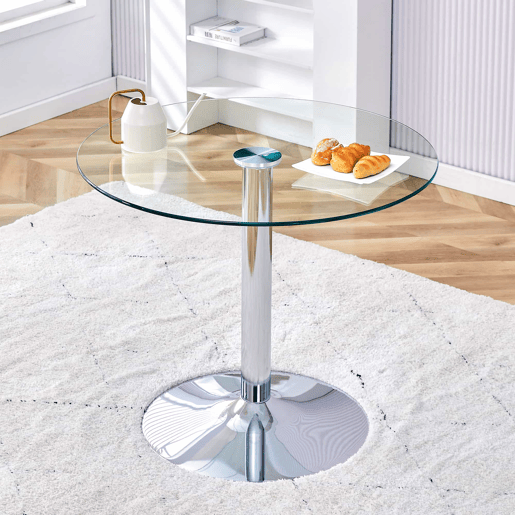 Mesa de centro redonda 85x76 cm - Design minimalista de luxo - Prateada e transparente