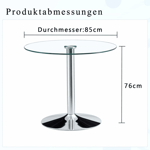 Mesa de centro redonda 85x76 cm - Design minimalista de luxo - Prateada e transparente