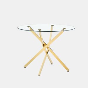 Mesa de jantar redonda de 88 cm - design moderno e minimalista em vidro temperado com estrutura metálica dourada, ideal para espaços pequenos (2 a 4 pessoas) - dourado transparente