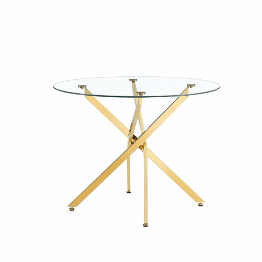Mesa de jantar redonda de 88 cm - design moderno e minimalista em vidro temperado com estrutura metálica dourada, ideal para espaços pequenos (2 a 4 pessoas) - dourado transparente