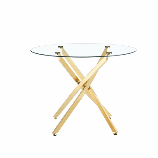 Mesa de jantar redonda de 88 cm - design moderno e minimalista em vidro temperado com estrutura metálica dourada, ideal para espaços pequenos (2 a 4 pessoas) - dourado transparente