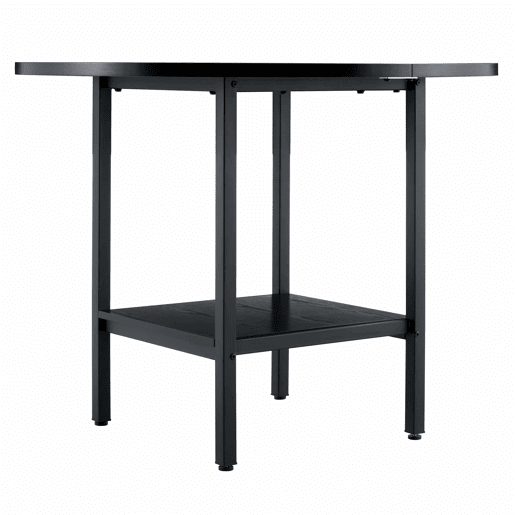 Mesa de jantar redonda - para 4 a 6 pessoas, com prateleira de arrumação, efeito de madeira preta e estrutura metálica - preta