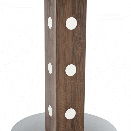 Mesa de jantar redonda de 100 cm - pedestal quadrado, detalhes espelhados, estrutura metálica - nogueira