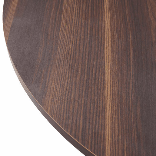 Mesa de jantar redonda de 100 cm - pedestal quadrado, detalhes espelhados, estrutura metálica - nogueira