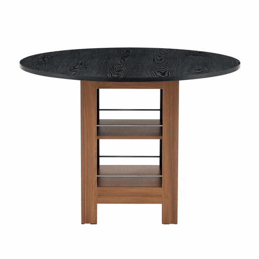Mesa de jantar redonda de 100 cm u2013 com prateleira de arrumação, estrutura metálica, design moderno para 2 a 4 pessoas u2013 nogueira e preto