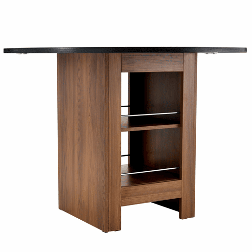 Mesa de jantar redonda de 100 cm u2013 com prateleira de arrumação, estrutura metálica, design moderno para 2 a 4 pessoas u2013 nogueira e preto