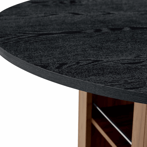 Mesa de jantar redonda de 100 cm u2013 com prateleira de arrumação, estrutura metálica, design moderno para 2 a 4 pessoas u2013 nogueira e preto