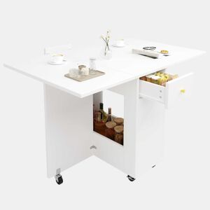 Mesa de jantar dobrável 120x75x75 cm - tampo extensível, 2-4 pessoas, 2 gavetas, espaço aberto, rodízios com travão - Branco