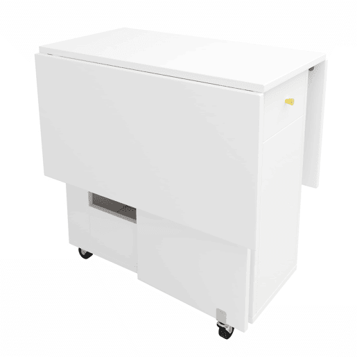 Mesa de jantar dobrável 120x75x75 cm - tampo extensível, 2-4 pessoas, 2 gavetas, espaço aberto, rodízios com travão - Branco