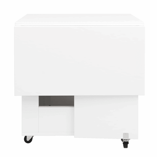 Mesa de jantar dobrável 120x75x75 cm - tampo extensível, 2-4 pessoas, 2 gavetas, espaço aberto, rodízios com travão - Branco