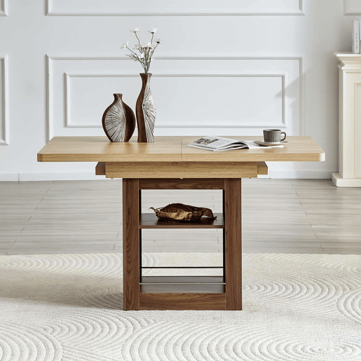 Mesa de jantar extensível 130160 cm - com espaço de arrumação, estrutura em MDF, para 4-8 pessoas - cor madeira naturalnogueira