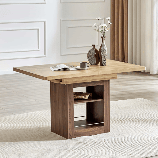Mesa de jantar extensível 130160 cm - com espaço de arrumação, estrutura em MDF, para 4-8 pessoas - cor madeira naturalnogueira