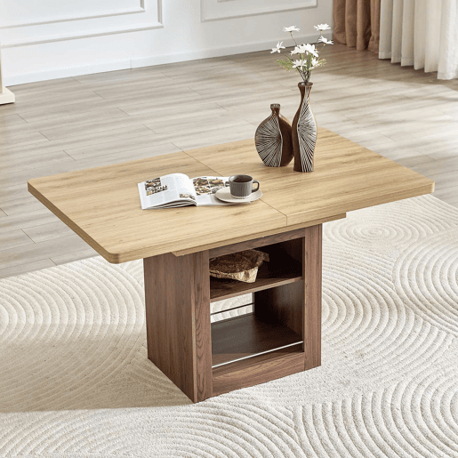 Mesa de jantar extensível 130160 cm - com espaço de arrumação, estrutura em MDF, para 4-8 pessoas - cor madeira naturalnogueira