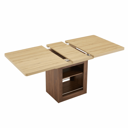 Mesa de jantar extensível 130160 cm - com espaço de arrumação, estrutura em MDF, para 4-8 pessoas - cor madeira naturalnogueira
