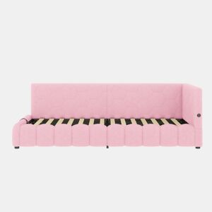 Cama de dia 90x200cm - Sofá-cama, com estrado, luz LED, mecanismo hidráulico, porta USB e Tipo-C, material confortável, feltro - Rosa
