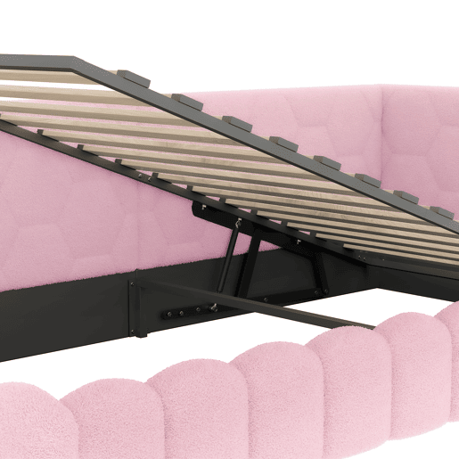 Cama de dia 90x200cm - Sofá-cama, com estrado, luz LED, mecanismo hidráulico, porta USB e Tipo-C, material confortável, feltro - Rosa