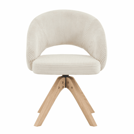 Cadeiras Retro-Luxo, Conjunto de 2 - Estrutura em tecido branco com riscas verticais e pés em madeira maciça, função de rotação silenciosa de 360° e encosto curvo envolvente - Branco, Madeira