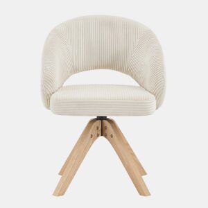 Cadeiras Retro-Luxo, Conjunto de 2 - Estrutura em tecido branco com riscas verticais e pés em madeira maciça, função de rotação silenciosa de 360° e encosto curvo envolvente - Branco, Madeira