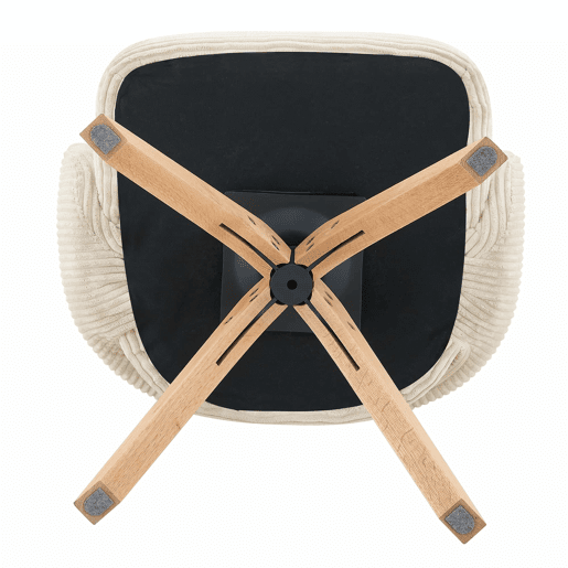 Cadeiras Retro-Luxo, Conjunto de 2 - Estrutura em tecido branco com riscas verticais e pés em madeira maciça, função de rotação silenciosa de 360° e encosto curvo envolvente - Branco, Madeira