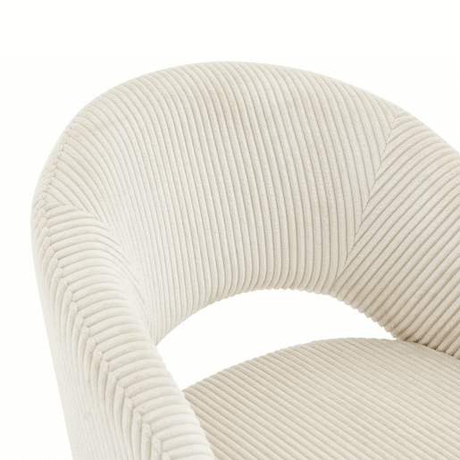 Cadeiras Retro-Luxo, Conjunto de 2 - Estrutura em tecido branco com riscas verticais e pés em madeira maciça, função de rotação silenciosa de 360° e encosto curvo envolvente - Branco, Madeira