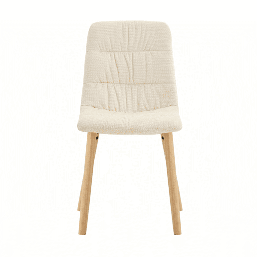 Conjunto de 2 cadeiras de jantar de 88 cm - estofadas em tecido plissado, pernas em madeira maciça, estilo nórdico moderno - branco e madeira