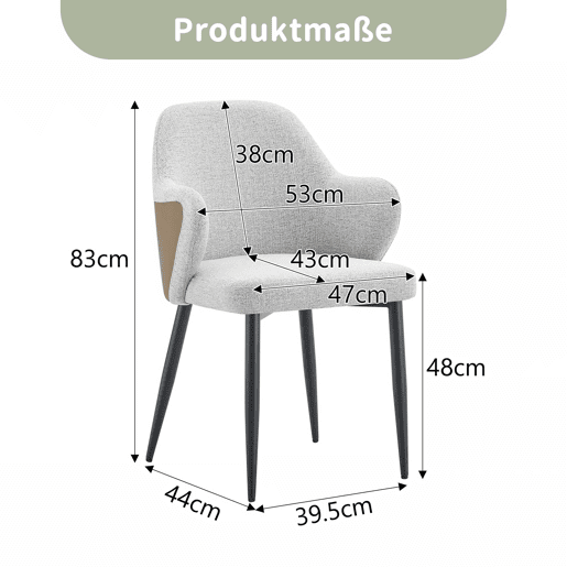 Conjunto de 2 cadeiras de jantar de 83 cm - Encosto com combinação de tecido cinzento claro e PU castanho, estrutura com pernas metálicas em forma de cruz - Cinza Claro, Castanho, Preto