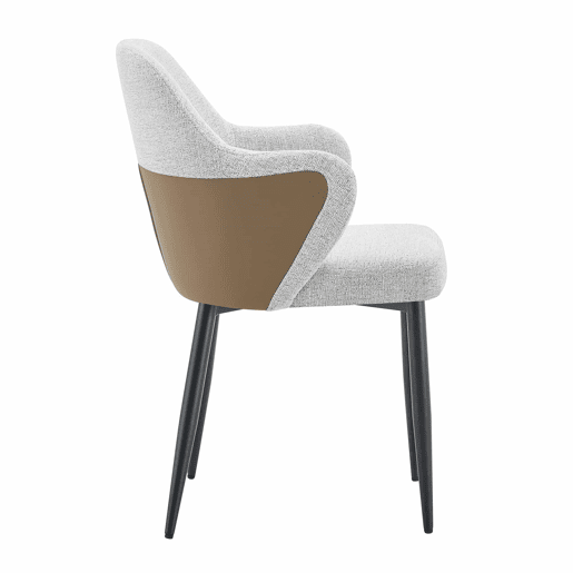 Conjunto de 2 cadeiras de jantar de 83 cm - Encosto com combinação de tecido cinzento claro e PU castanho, estrutura com pernas metálicas em forma de cruz - Cinza Claro, Castanho, Preto