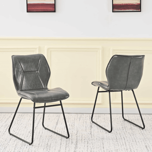 Cadeiras de jantar (2 unidades) - Cadeiras em couro sintético com estrutura metálica, cadeiras estofadas para sala de jantar, sala de estar e escritório - Cinza