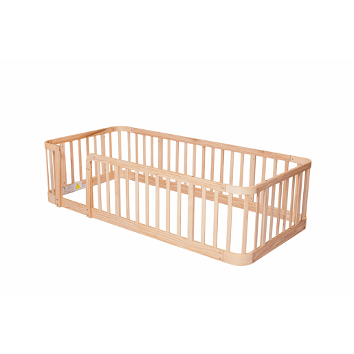 Parque infantil modular 90 x 200 cm - Espaço seguro entre barras de 7 cm, bordas arredondadas, design anti-mordidas na base, porta de segurança multifuncional para bebés e animais de estimação - Madeira natural
