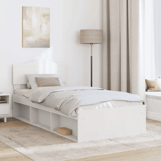 Estrutura de cama de solteiro para adultos - Branco 90 x 200 cm Madeira de Pinheiro Sólida