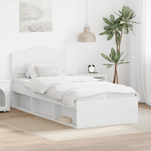 Estrutura de cama de solteiro para adultos com Cabeceira - Branco 100 x 200 cm