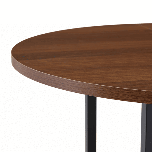 Mesa de jantar redonda com 100 cm de diâmetro - com prateleira de arrumação, acabamento em nogueira, estrutura metálica, para 4-6 pessoas - nogueira