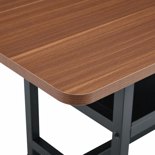 Mesa de jantar retangular 160x90x76 cm - design industrial com prateleira multifuncional e pés de metal pretos - preto e nogueira
